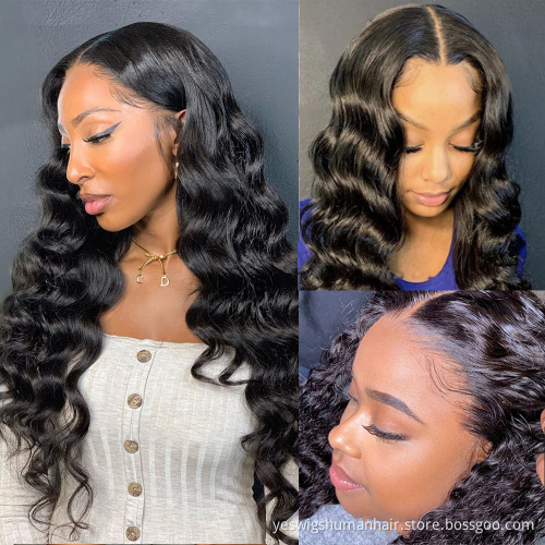 Cheap Loose Deep Wave Mink Brazilian Cuticle Aligned Pre Plucked Human Hair Full Hd Swiss Lace Front Closure Wig For Black Women